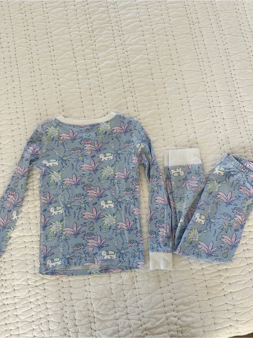 Girls Roller Rabbit Blue Floral Elephant Pajama Set - Long Sleeve